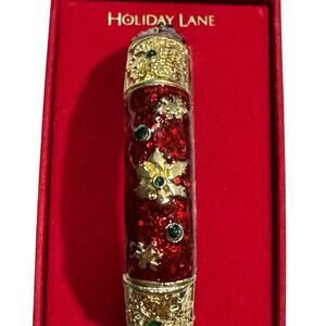 Vintage Macy’s Christmas Stretchy Floral Bracelet Red Gold Tone Fashion Jewelry